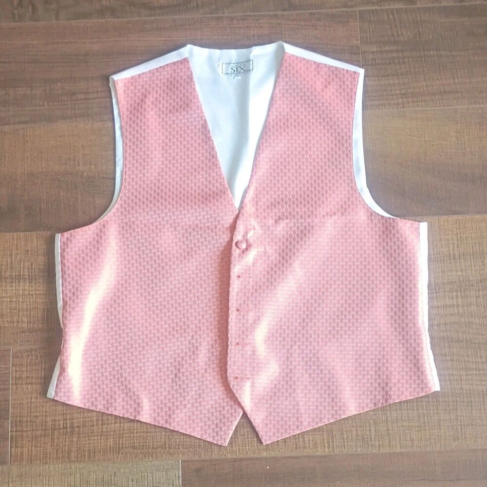 After Six Men's Formal Vest Regular XL Pink White Geometric Pattern